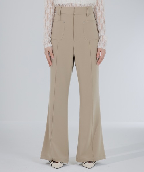 SENEE（セニー）の「high waist flare pocket pants（ハイウエストフレアポケットパンツ）（スラックス・レディース・ブラック/ベージュ・MEDIUM/SMALL）」の8枚目の写真