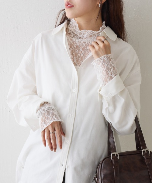 COLONY 2139（コロニートゥーワンスリーナイン）の「ストレッチレースボトルネックプルオーバー（Tシャツ/カットソー・レディース・オフホワイト/ブラック/アイボリー・FREE）」の2枚目の写真