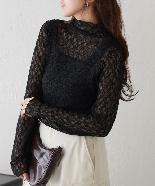 COLONY 2139（コロニートゥーワンスリーナイン）の「ストレッチレースボトルネックプルオーバー（Tシャツ/カットソー・レディース・オフホワイト/ブラック/アイボリー・FREE）」の3枚目の写真