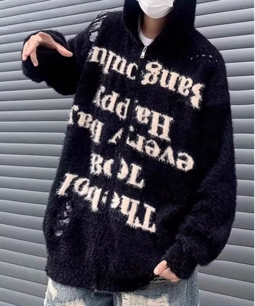 NEW GENTLEMAN(ニュージェントルマン)の「バンクシー シャギー ダメージ加工 ニットパーカー(パーカー・メンズ・グレー/ブラック・XL/L/M)」の8枚目の写真