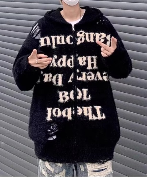 NEW GENTLEMAN(ニュージェントルマン)の「バンクシー シャギー ダメージ加工 ニットパーカー(パーカー・メンズ・グレー/ブラック・XL/L/M)」の10枚目の写真