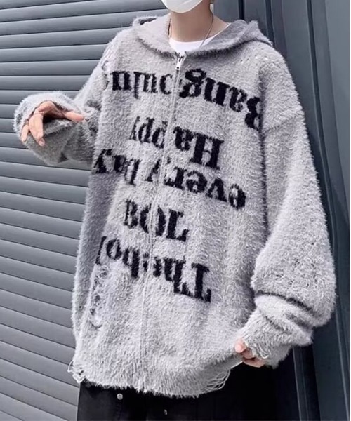 NEW GENTLEMAN(ニュージェントルマン)の「バンクシー シャギー ダメージ加工 ニットパーカー(パーカー・メンズ・グレー/ブラック・XL/L/M)」の12枚目の写真