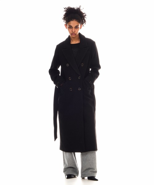BEEDEN(ビーデン)の「BOXY DOUBLE LONG COAT(トレンチコート・レディース・ブラック/マルチ・FREE)」の12枚目の写真