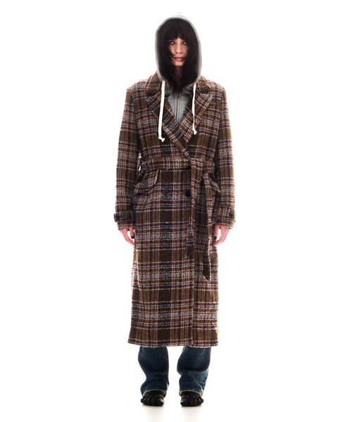 BEEDEN(ビーデン)の「BOXY DOUBLE LONG COAT(トレンチコート・レディース・ブラック/マルチ・FREE)」の18枚目の写真
