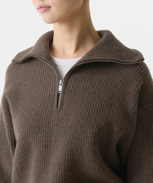 MUSINSA STANDARD WOMAN（ムシンサスタンダードウーマン）の「ウィメンズラムウールリブニットハーフジップ[モカブラウン]（ニット/セーター・レディース・その他・LARGE/MEDIUM/SMALL/X-SMALL）」の3枚目の写真