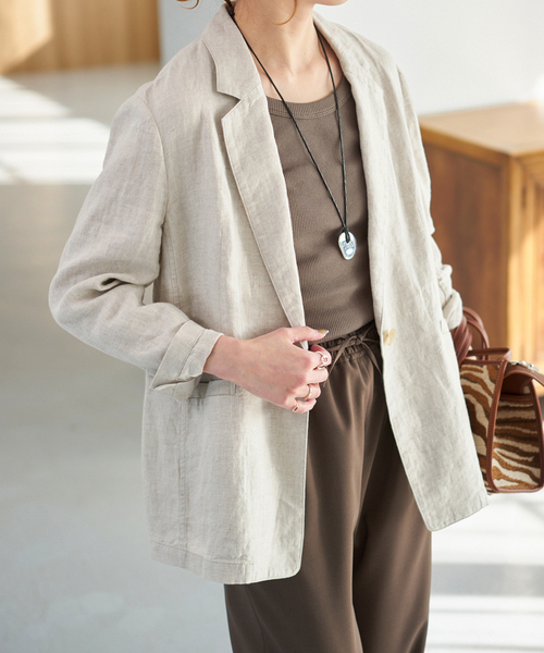 Spick & Span（スピックアンドスパン）の「エアリーリネン1Bジャケット（テーラードジャケット・レディース・マルチ/アイボリー/チャコールグレー・38/36）」の2枚目の写真