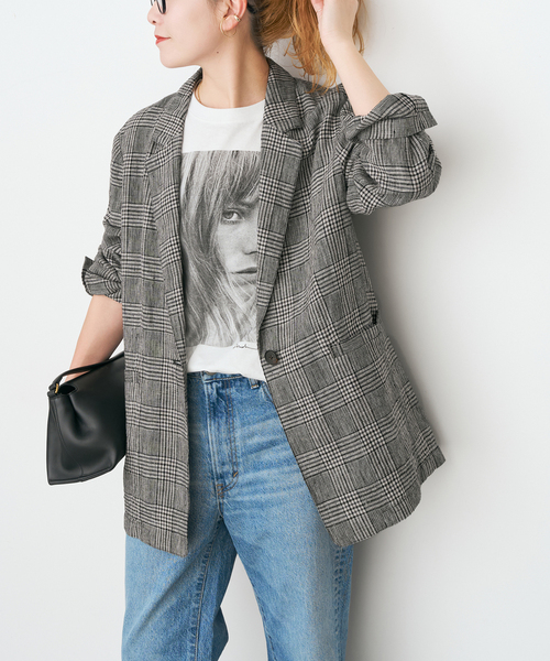 Spick & Span（スピックアンドスパン）の「エアリーリネン1Bジャケット（テーラードジャケット・レディース・マルチ/アイボリー/チャコールグレー・38/36）」の3枚目の写真