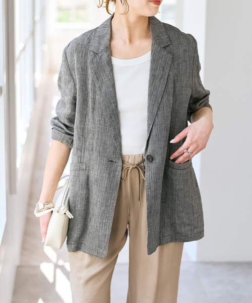 Spick & Span（スピックアンドスパン）の「《手洗い可》エアリーリネン1Bジャケット（テーラードジャケット・レディース・マルチ/アイボリー/チャコールグレー・38/36）」の8枚目の写真