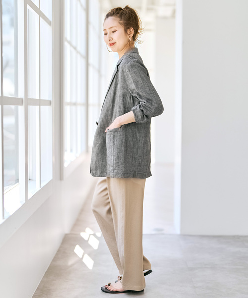 Spick & Span（スピックアンドスパン）の「《手洗い可》エアリーリネン1Bジャケット（テーラードジャケット・レディース・マルチ/アイボリー/チャコールグレー・38/36）」の5枚目の写真