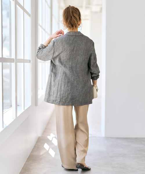 Spick & Span（スピックアンドスパン）の「《手洗い可》エアリーリネン1Bジャケット（テーラードジャケット・レディース・マルチ/アイボリー/チャコールグレー・38/36）」の4枚目の写真