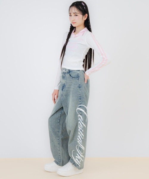 ANAP GｉRL（アナップガール）の「サイドプリントバレルデニムパンツ（その他パンツ・キッズ・ブルー/ブラック・XS/M/S）」の5枚目の写真