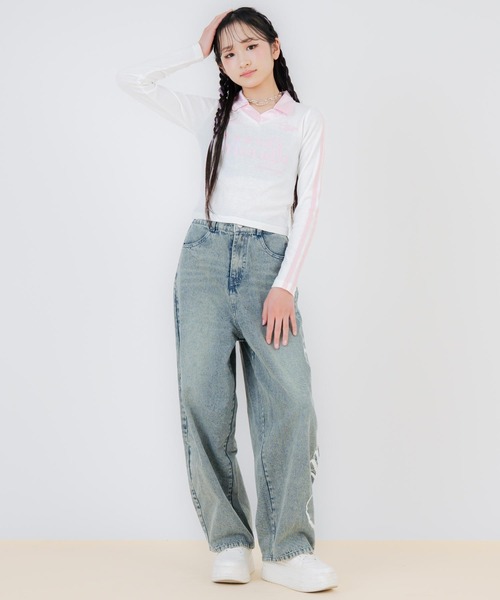 ANAP GｉRL（アナップガール）の「サイドプリントバレルデニムパンツ（その他パンツ・キッズ・ブルー/ブラック・XS/M/S）」の8枚目の写真