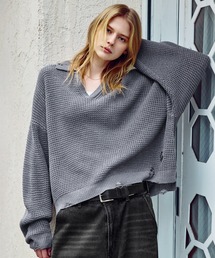 ROCHEM（ローシェン）の「ダメージデザインショートワッフルスキッパーポロ（ニット/セーター）」