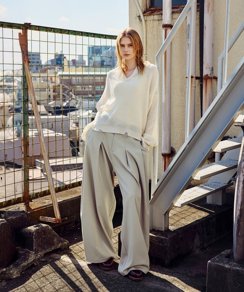 ROCHEM（ローシェン）の「ダメージデザインショートワッフルスキッパーポロ（ニット/セーター・メンズ・ブラック/オフホワイト/グレー・XS/S/M/L）」の18枚目の写真