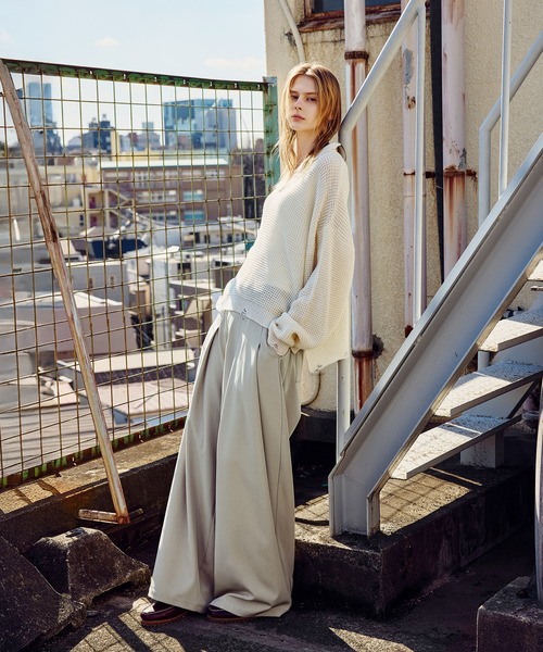 ROCHEM（ローシェン）の「ダメージデザインショートワッフルスキッパーポロ（ニット/セーター・メンズ・ブラック/オフホワイト/グレー・XS/S/M/L）」の19枚目の写真