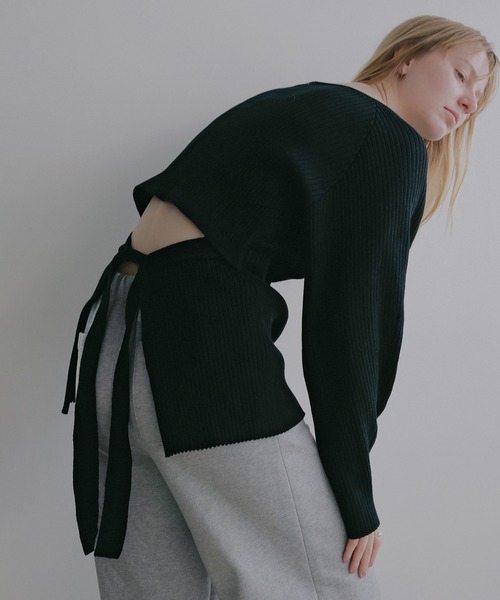 MANOF(マノフ)の「BACK OPEN RIB KNIT(ニット/セーター・レディース・ブルー系その他/ホワイト/ブラック・F)」の22枚目の写真