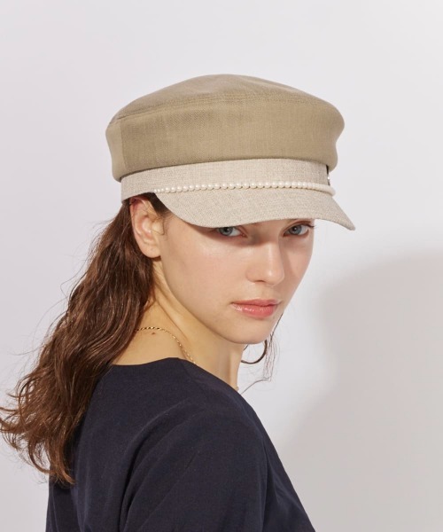 Chapeau d' O（シャポードオー）の「Chapeau d' O  Denim Pearl Marine Cas / シャポードオー（キャスケット・レディース・グリーン/ブラウン/ネイビー・M/57.5cm）」の2枚目の写真