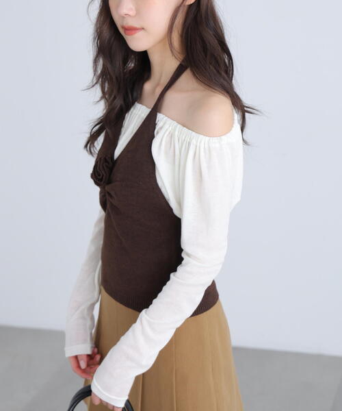 FREE'S MART（フリーズマート）の「◆ホルターネックニットベスト（ニット/セーター・レディース・ブラウン/グレー・FREE）」の3枚目の写真