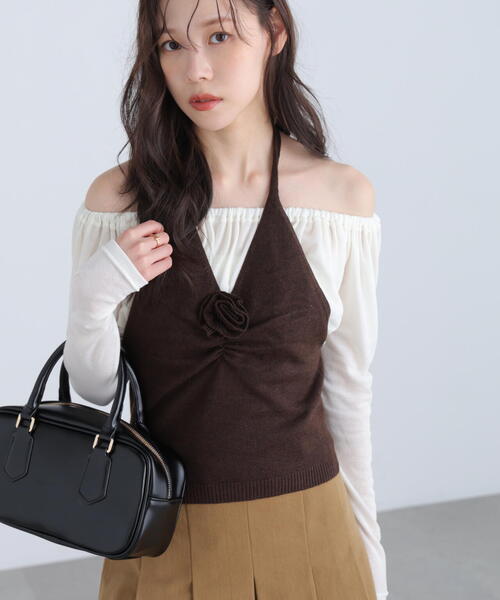 FREE'S MART（フリーズマート）の「◆ホルターネックニットベスト（ニット/セーター・レディース・ブラウン/グレー・FREE）」の4枚目の写真