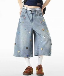 【26春新作】ボタンデザイン デニムキュロットパンツ