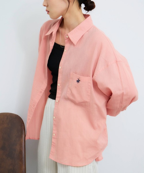 BEVERLY HILLS POLO CLUB(ビバリーヒルズポロクラブ)の「【Bevery Hills Polo Club/ビバリーヒルズポロクラブ】ワンポイント刺繍 楊柳長袖シャツ(S:クロップド丈 / M:ロング丈)(シャツ/ブラウス・レディース・グリーン/ホワイト/ピンク/ラベンダー・S/M)」の17枚目の写真