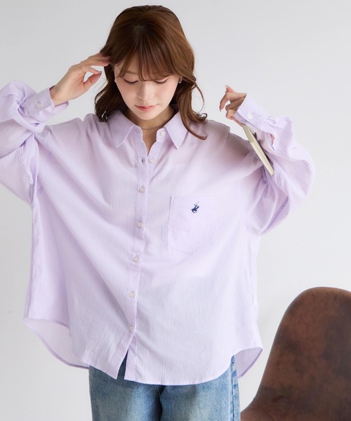 BEVERLY HILLS POLO CLUB(ビバリーヒルズポロクラブ)の「【Bevery Hills Polo Club/ビバリーヒルズポロクラブ】ワンポイント刺繍 楊柳長袖シャツ(S:クロップド丈 / M:ロング丈)(シャツ/ブラウス・レディース・グリーン/ホワイト/ピンク/ラベンダー・S/M)」の14枚目の写真