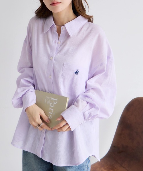 BEVERLY HILLS POLO CLUB(ビバリーヒルズポロクラブ)の「【Bevery Hills Polo Club/ビバリーヒルズポロクラブ】ワンポイント刺繍 楊柳長袖シャツ(S:クロップド丈 / M:ロング丈)(シャツ/ブラウス・レディース・グリーン/ホワイト/ピンク/ラベンダー・S/M)」の13枚目の写真