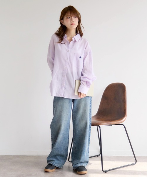BEVERLY HILLS POLO CLUB(ビバリーヒルズポロクラブ)の「【Bevery Hills Polo Club/ビバリーヒルズポロクラブ】ワンポイント刺繍 楊柳長袖シャツ(S:クロップド丈 / M:ロング丈)(シャツ/ブラウス・レディース・グリーン/ホワイト/ピンク/ラベンダー・S/M)」の15枚目の写真