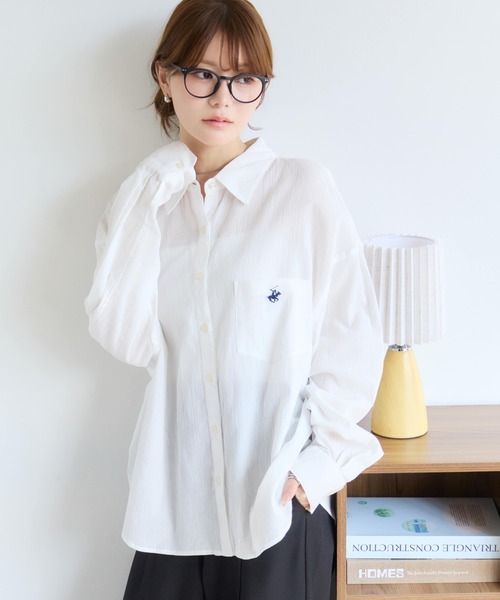 BEVERLY HILLS POLO CLUB(ビバリーヒルズポロクラブ)の「【Bevery Hills Polo Club/ビバリーヒルズポロクラブ】ワンポイント刺繍 楊柳長袖シャツ(S:クロップド丈 / M:ロング丈)(シャツ/ブラウス・レディース・グリーン/ホワイト/ピンク/ラベンダー・S/M)」の5枚目の写真