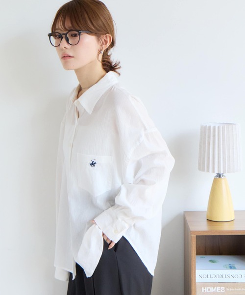 BEVERLY HILLS POLO CLUB(ビバリーヒルズポロクラブ)の「【Bevery Hills Polo Club/ビバリーヒルズポロクラブ】ワンポイント刺繍 楊柳長袖シャツ(S:クロップド丈 / M:ロング丈)(シャツ/ブラウス・レディース・グリーン/ホワイト/ピンク/ラベンダー・S/M)」の6枚目の写真