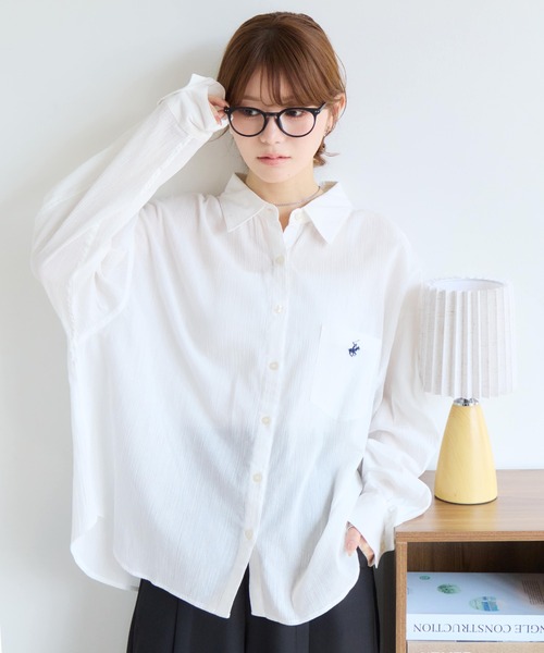 BEVERLY HILLS POLO CLUB(ビバリーヒルズポロクラブ)の「【Bevery Hills Polo Club/ビバリーヒルズポロクラブ】ワンポイント刺繍 楊柳長袖シャツ(S:クロップド丈 / M:ロング丈)(シャツ/ブラウス・レディース・グリーン/ホワイト/ピンク/ラベンダー・S/M)」の7枚目の写真