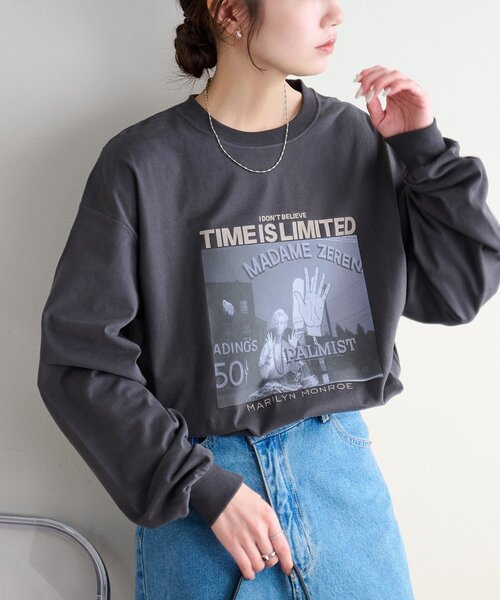 DISCOAT(ディスコート)の「【Enlude別注|マリリン・モンロー】グラフィックロンT(Tシャツ/カットソー・レディース・ホワイト系その他2/チャコールグレー/ホワイト系その他・FREE)」の3枚目の写真