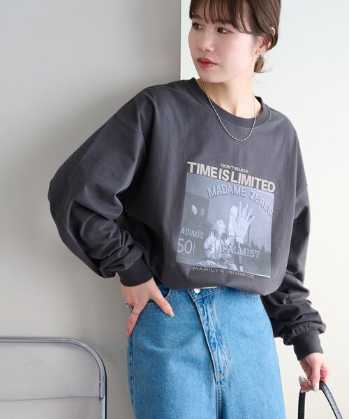 DISCOAT(ディスコート)の「【Enlude別注|マリリン・モンロー】グラフィックロンT(Tシャツ/カットソー・レディース・ホワイト系その他2/チャコールグレー/ホワイト系その他・FREE)」の5枚目の写真