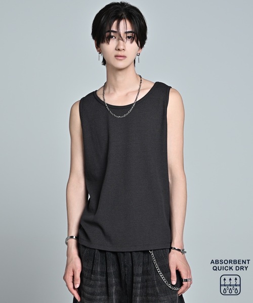 crewre マルチレイヤードタンクトップ Waffle Layered Cropped Tank Top / Absorbent Quick Dry / ワッフル