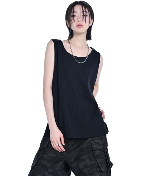 Waffle Layered Cropped Tank Top / Absorbent Quick Dry / ワッフル