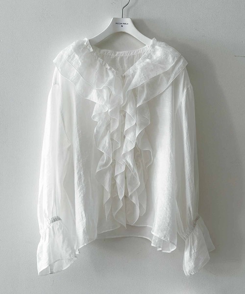 PICCIN PERLA（ピッチンペルラ）の「フリルシアーブラウス（シャツ/ブラウス・レディース・ピンク/ブラック/オフホワイト・M）」の4枚目の写真