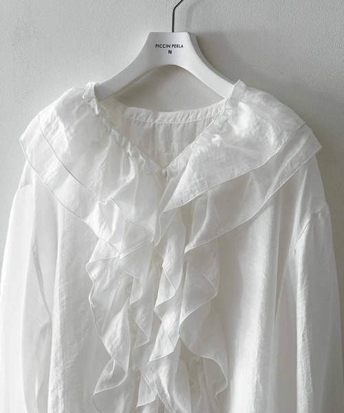 PICCIN PERLA（ピッチンペルラ）の「フリルシアーブラウス（シャツ/ブラウス・レディース・ピンク/ブラック/オフホワイト・M）」の5枚目の写真