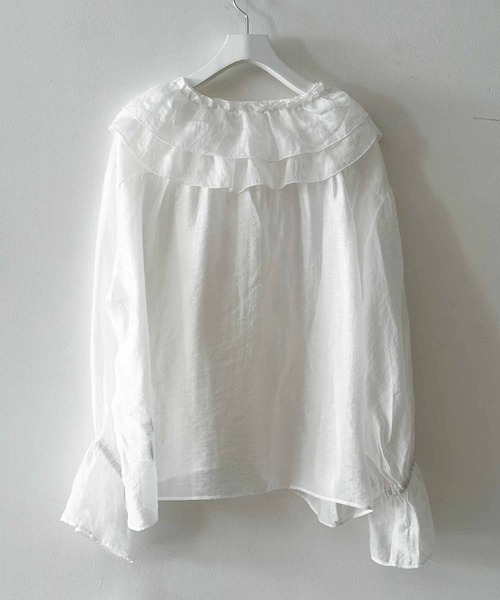 PICCIN PERLA（ピッチンペルラ）の「フリルシアーブラウス（シャツ/ブラウス・レディース・ピンク/ブラック/オフホワイト・M）」の6枚目の写真