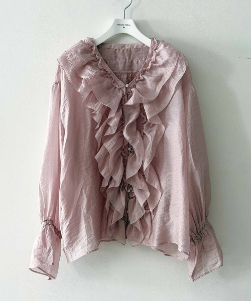 PICCIN PERLA（ピッチンペルラ）の「フリルシアーブラウス（シャツ/ブラウス・レディース・ピンク/ブラック/オフホワイト・M）」の10枚目の写真