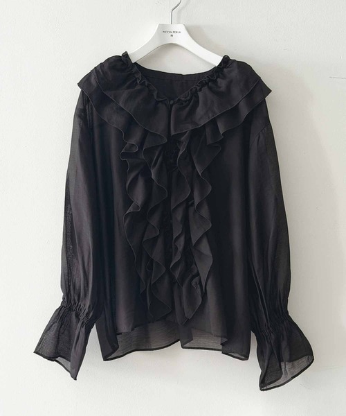 PICCIN PERLA（ピッチンペルラ）の「フリルシアーブラウス（シャツ/ブラウス・レディース・ピンク/ブラック/オフホワイト・M）」の14枚目の写真