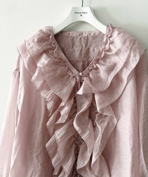 PICCIN PERLA（ピッチンペルラ）の「フリルシアーブラウス（シャツ/ブラウス・レディース・ピンク/ブラック/オフホワイト・M）」の11枚目の写真