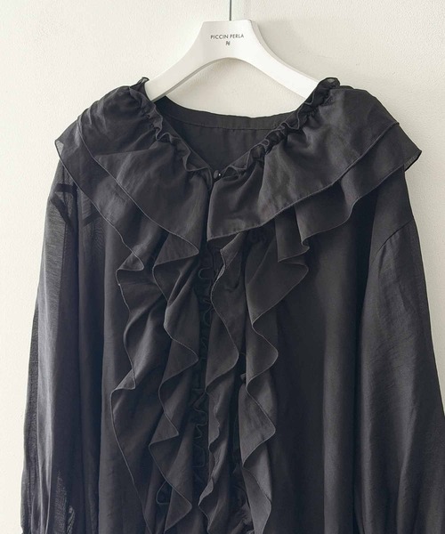 PICCIN PERLA（ピッチンペルラ）の「フリルシアーブラウス（シャツ/ブラウス・レディース・ピンク/ブラック/オフホワイト・M）」の15枚目の写真