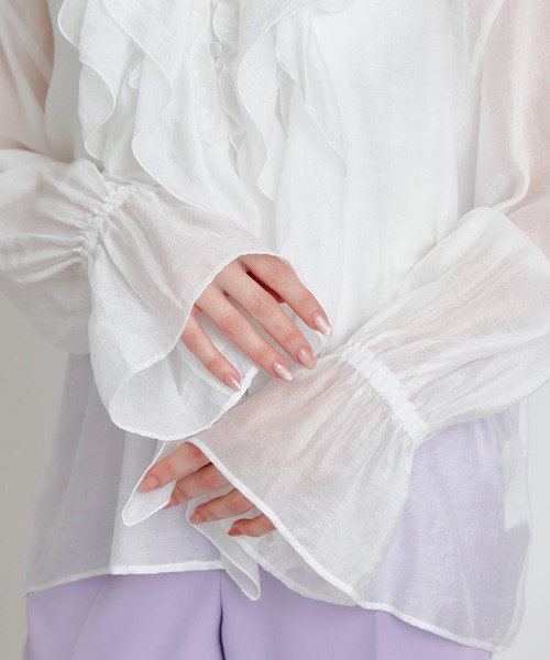 PICCIN PERLA(ピッチンペルラ)の「フリルシアーブラウス(シャツ/ブラウス・レディース・ピンク/ブラック/オフホワイト・M)」の10枚目の写真