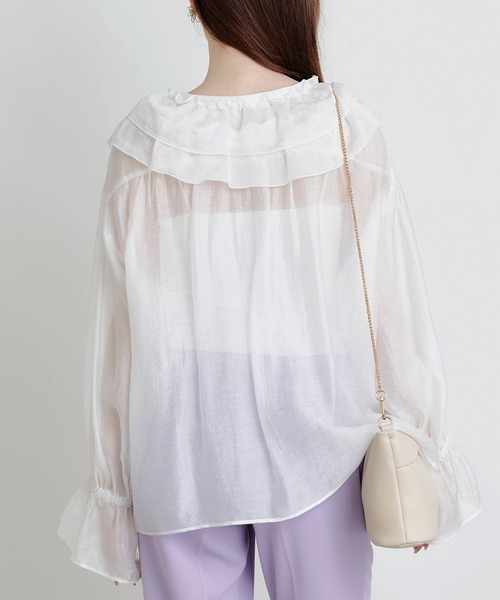 PICCIN PERLA(ピッチンペルラ)の「フリルシアーブラウス(シャツ/ブラウス・レディース・ピンク/ブラック/オフホワイト・M)」の7枚目の写真