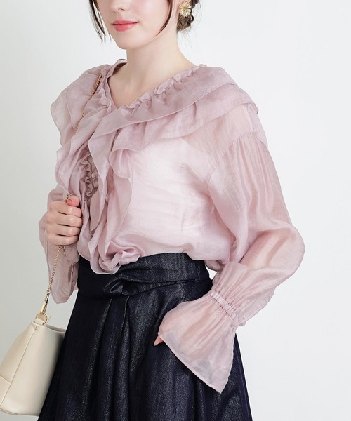 PICCIN PERLA(ピッチンペルラ)の「フリルシアーブラウス(シャツ/ブラウス・レディース・ピンク/ブラック/オフホワイト・M)」の18枚目の写真
