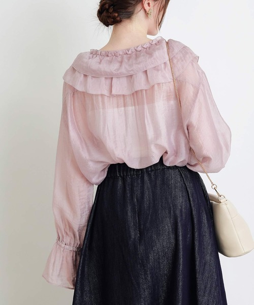 PICCIN PERLA(ピッチンペルラ)の「フリルシアーブラウス(シャツ/ブラウス・レディース・ピンク/ブラック/オフホワイト・M)」の17枚目の写真
