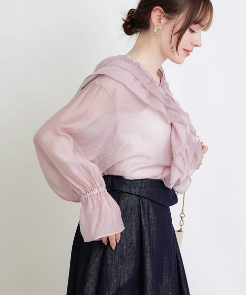 PICCIN PERLA(ピッチンペルラ)の「フリルシアーブラウス(シャツ/ブラウス・レディース・ピンク/ブラック/オフホワイト・M)」の16枚目の写真