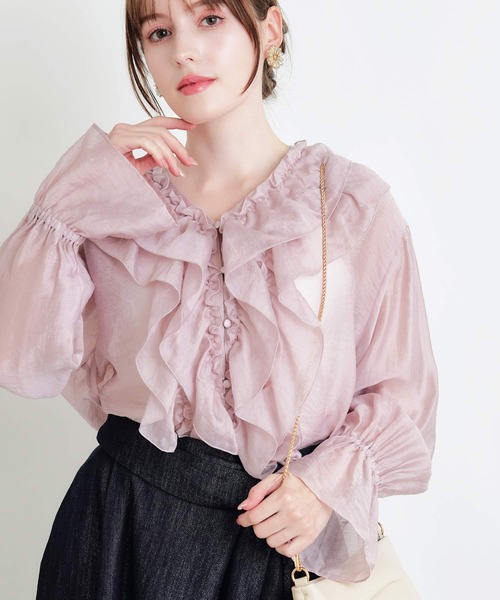 PICCIN PERLA(ピッチンペルラ)の「フリルシアーブラウス(シャツ/ブラウス・レディース・ピンク/ブラック/オフホワイト・M)」の19枚目の写真