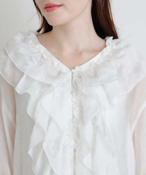 PICCIN PERLA(ピッチンペルラ)の「フリルシアーブラウス(シャツ/ブラウス・レディース・ピンク/ブラック/オフホワイト・M)」の12枚目の写真