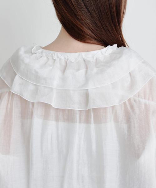 PICCIN PERLA(ピッチンペルラ)の「フリルシアーブラウス(シャツ/ブラウス・レディース・ピンク/ブラック/オフホワイト・M)」の11枚目の写真